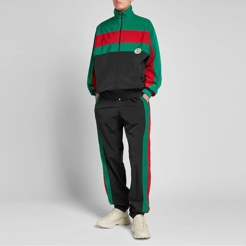 Gucci Oversized Nylon Track Jacket Water Repellent Black Green Red Mens Sz M